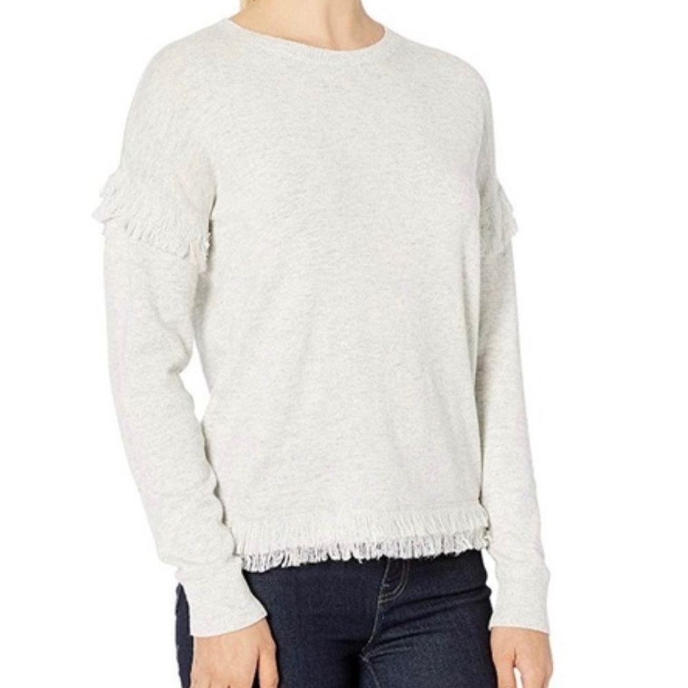 Vineyard Vines Cashmere Merino Wool Drop Shoulder Fringe Sweater Gray Medium - Picture 9 of 9